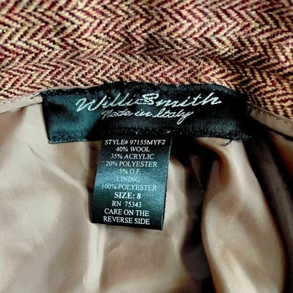 WILLI SMITH Wool High Rise Wide Leg Herringbone Print Pants Brown Gold Size 8